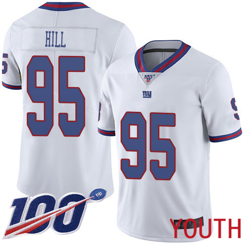 Youth New York Giants 95 B.J. Hill Limited White Rush Vapor Untouchable 100th Season Football NFL Jersey